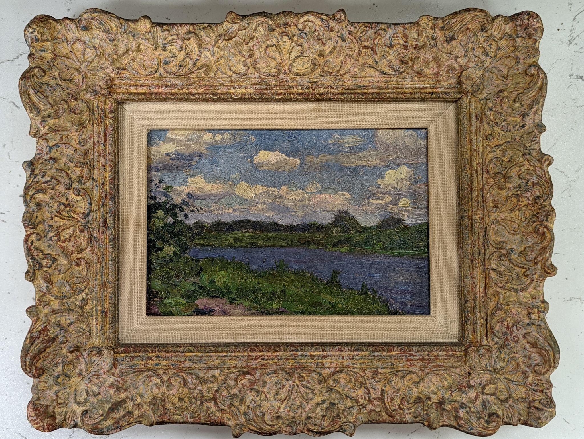 Manner of Paul Maze (1887-1979), oil on board, River landscape, 11 x 16.5cm